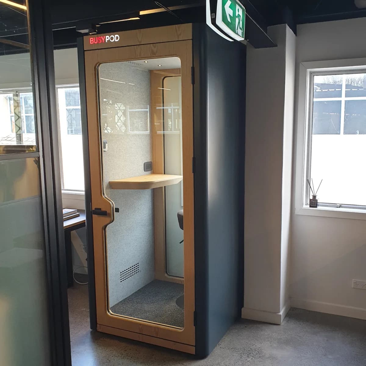 Busypod Phone Booth — Dark Grey / Oak