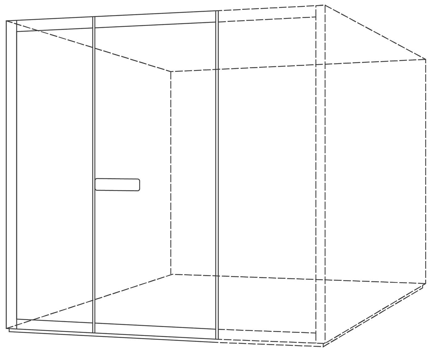 Line drawing of a Custom Peacepod, drawn to a bespoke footprint